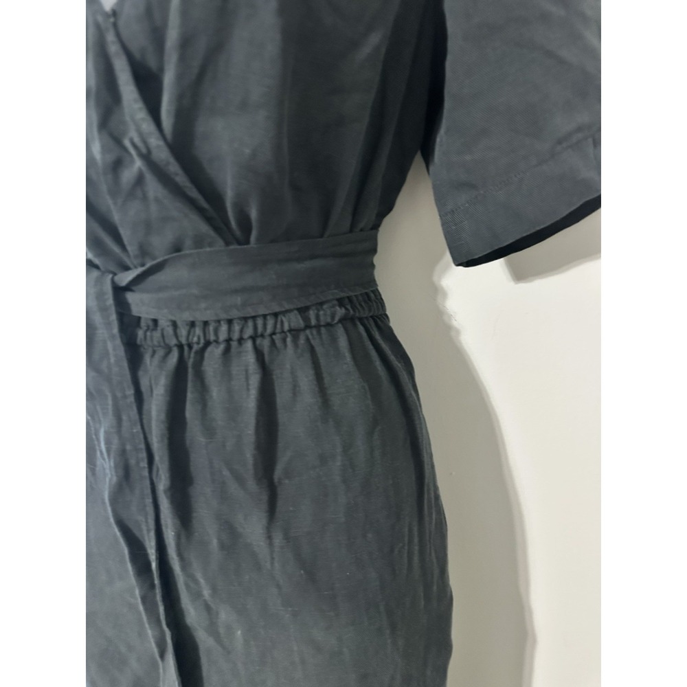 VETTA Capsule Black Wrap Jumpsuit Short Sleeve Wide Leg Tencel Linen Size‎ M EUC - Picture 3 of 8